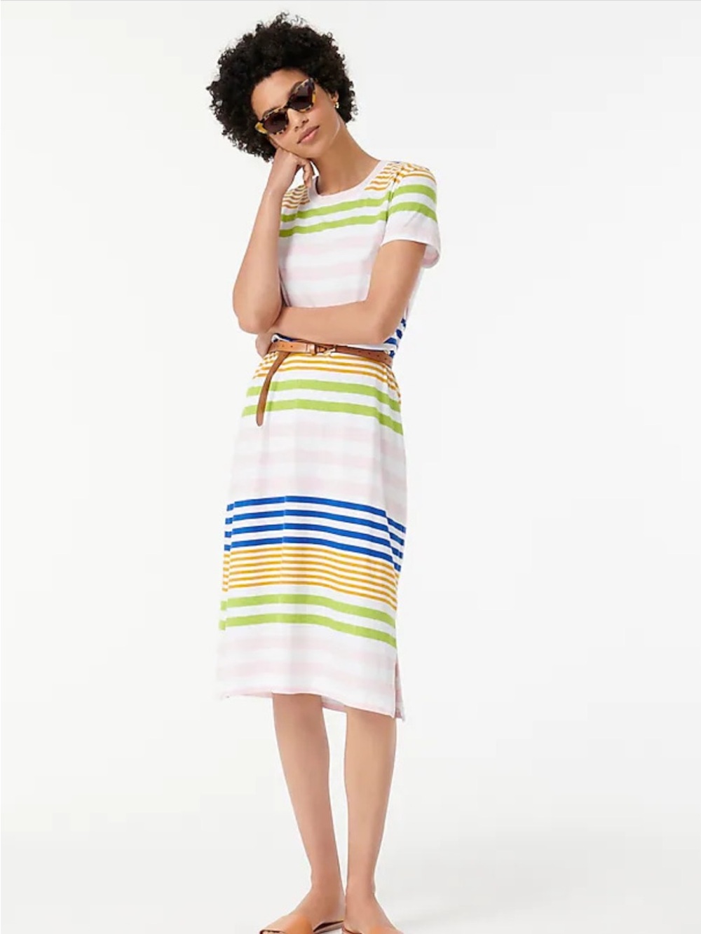 J.Crew Striped Short-Sleeve Midi Dress in Multi-Color